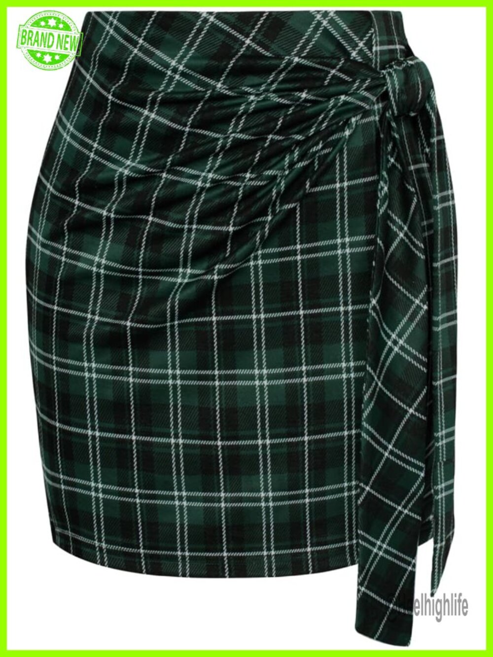Plaid High Waist Bow Tie Bodycon Pencil Mini Skirt